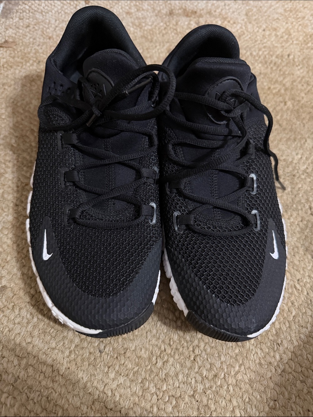 Nike Metcon Black Running Sneakers with White Swoosh Accents